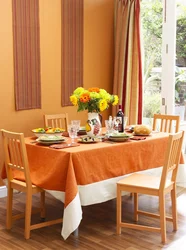 Orange kitchen in the interior photo with which curtains