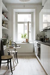 Narrow kitchen design with 2 windows