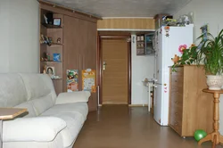 Dorm room design with kitchen and hallway