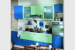 Green kitchen with blue photo