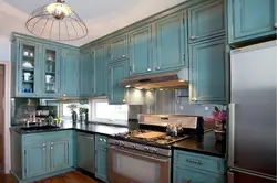 Green Kitchen With Blue Photo