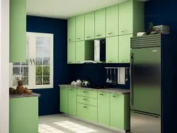 Green kitchen with blue photo