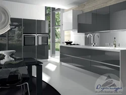 Бело черно серый интерьер кухни