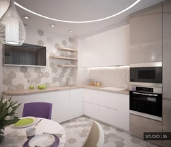 Interior Of A Corner Kitchen In A Modern Style In Light Colors