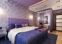 Bedroom design lilac wallpaper