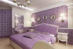 Bedroom design lilac wallpaper