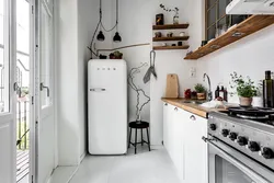 What does a refrigerator look like in a kitchen interior?