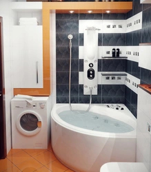 Interior of a small bath with a washing machine photo