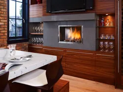 Kitchen design with fireplace