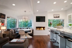 Kitchen design with fireplace