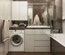 Интерьер ванны со стиральной машиной и столешницей