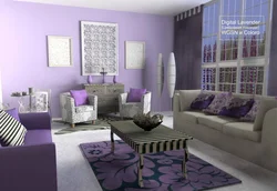 Living room interior lilac wallpaper