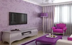 Living room interior lilac wallpaper
