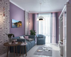 Living Room Interior Lilac Wallpaper