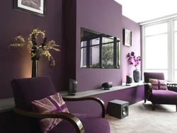 Living room interior lilac wallpaper