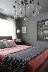 Дизайн спальни в серо розовом тоне