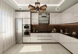 Corner kitchen design in light colors