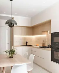 Corner kitchen design in light colors