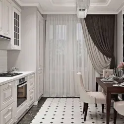 Белая тюль на кухне в интерьере