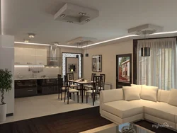 Living room and kitchen together interior design in the house