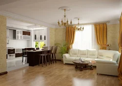 Living room and kitchen together interior design in the house