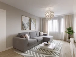 Дизайн с бежевым диваном гостиной