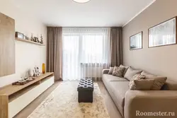 Rectangular living room interior with window