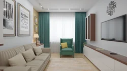 Rectangular living room interior with window