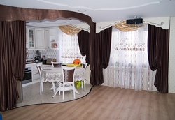Curtain design for kitchen living room with two windows