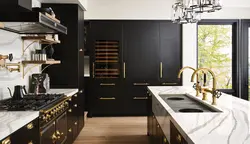 White kitchen with gold in the interior