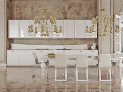 White kitchen with gold in the interior