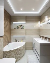 Interior of a corner bathroom combined with a toilet