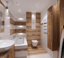 Interior of a corner bathroom combined with a toilet