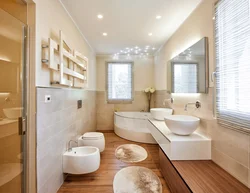 Interior Of A Corner Bathroom Combined With A Toilet