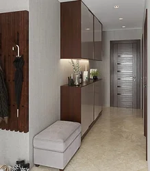 Design Of A Narrow Hallway With A Wardrobe In A Modern Style