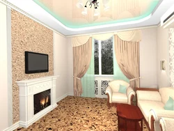 Interior of a living room with a fireplace in an apartment of 18 sq m