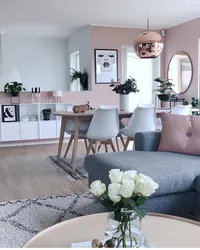 Combination of gray color in the interior of the kitchen and living room