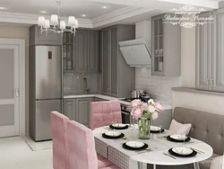 Combination of gray color in the interior of the kitchen and living room