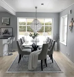 Combination Of Gray Color In The Interior Of The Kitchen And Living Room