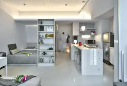Studio apartment design 30 sq m with kitchen and bedroom