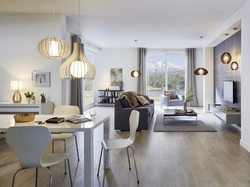 Hanging chandeliers in the living room interior