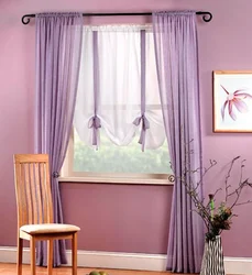 Short curtains for the bedroom up to the windowsill in a modern style photo