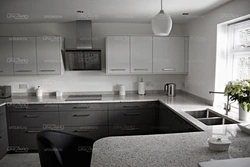Light Gray Kitchen With Dark Countertop Photo
