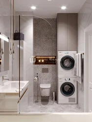 Design of a shower room with a toilet in an apartment and a washing machine