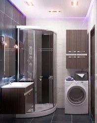Дизайн душевой комнаты с туалетом в квартире и стиральной машиной