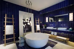 Дизайн ванной комнаты синей голубой