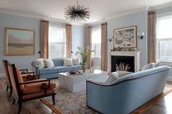 Blue walls in the living room interior