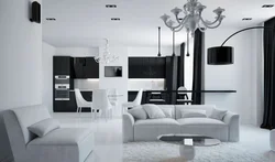 Interior kitchen living room black and white