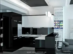 Интерьер кухня гостиная черно белая