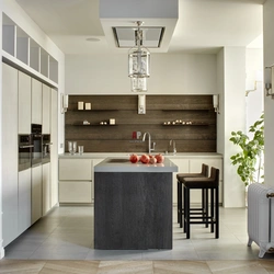 Kitchen design without upper cabinets with island
